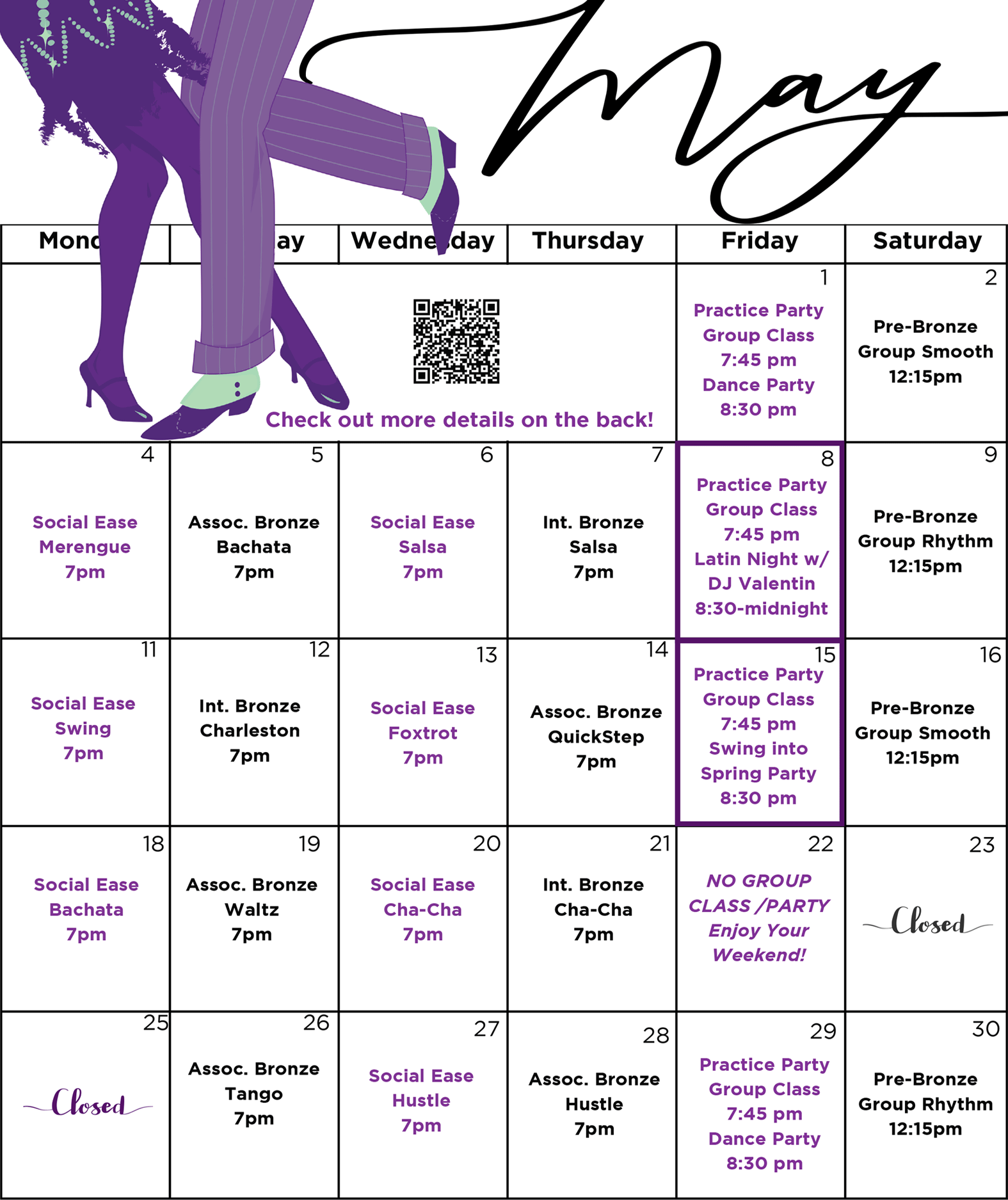 SHDA May 2026 Group Dance Class Calendar