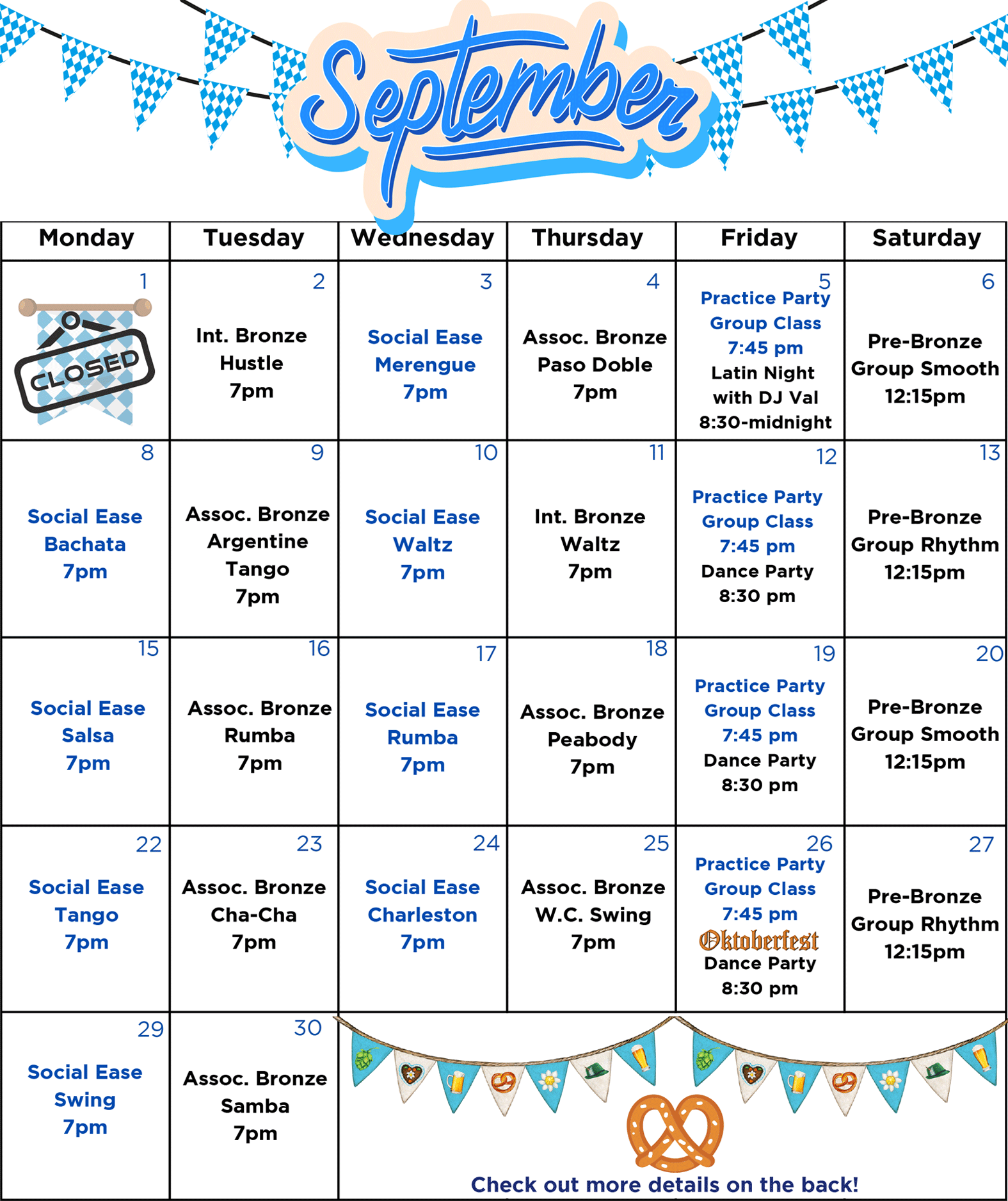 SHDA September 2025 Group Dance Class Calendar